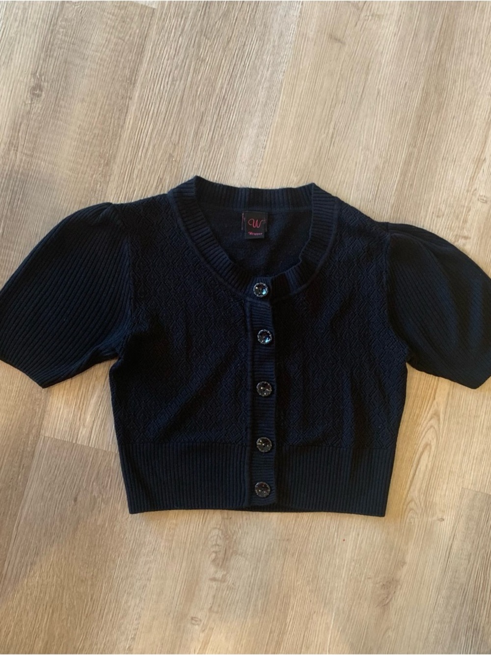 Wrapper Brand Classic Black Cropped Short Sleeve Knit Sweater